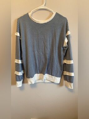 Striped Ruffle-Sleeve Sweater - Navy & White